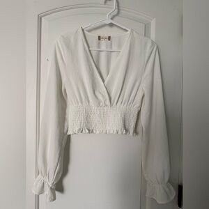 Altar'd State Cream Smocked V-Neck Blouse